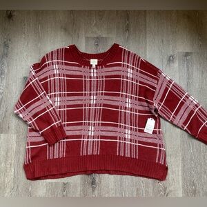 St. John’s Bay Women’s Size 3X Sweater Rust Cream Plaid Fall Brand New